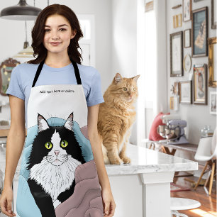 Cosy Pink Blue Whimsical Tuxedo Cat Blankets Apron