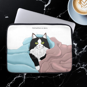 Cosy Pink Blue Whimsical Tuxedo Cat Blankets Laptop Sleeve