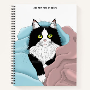 Cosy Pink Blue Whimsical Tuxedo Cat Blankets Notebook