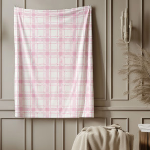 Cosy Pink Chequered Throw Warm Stylish Touch Fleece Blanket
