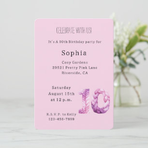 Cosy Pink Lavender Purple 10th Birthday Invitation