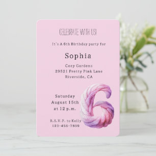 Cosy Pink Lavender Purple 6th Birthday Invitation