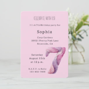 Cosy Pink Lavender Purple 7th Birthday Invitation