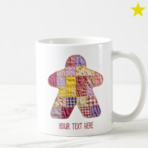 Cosy Pink Purple Patchwork Quilt Meeple Board Game Coffee Mug