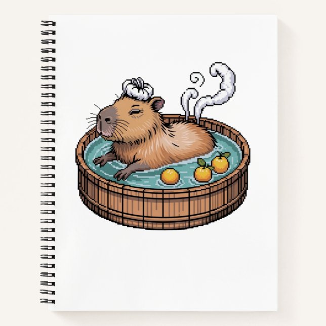 Cosy Pixel Art Zen Capybara Hot Spring Notebook (Front)