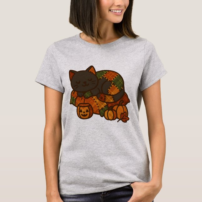 Cosy Plaid Cat Nap T-Shirt | Cute Fall (Front)