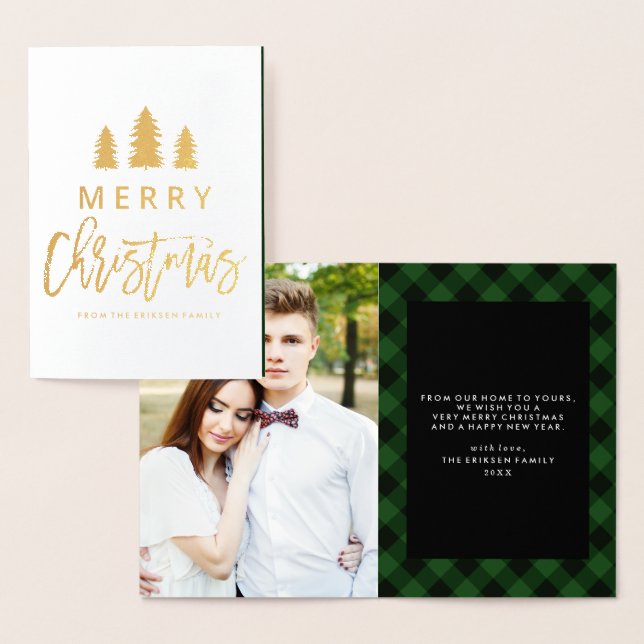 Cosy Plaid in Green | Foil Holiday Photo Card (Display)