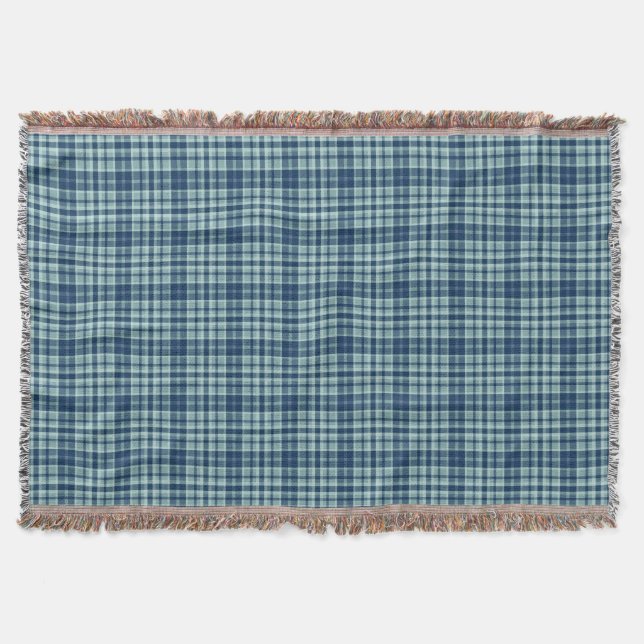 Cosy plaid muted blue sage green throw blanket (Front)