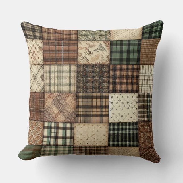 Cosy Plaid Patchwork Cushion (Front)