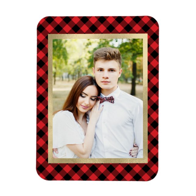 Cosy Plaid | Red and Black Buffalo Plaid Photo Magnet (Vertical)