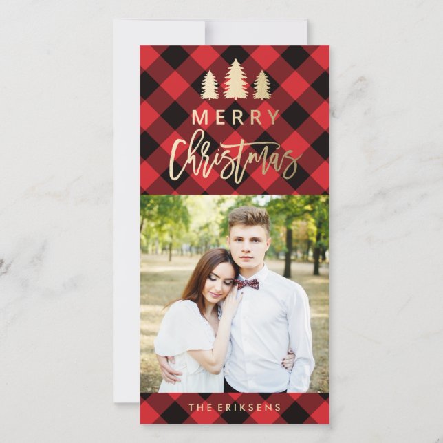 Cosy Plaid | Red Holiday Photo Card (Front)