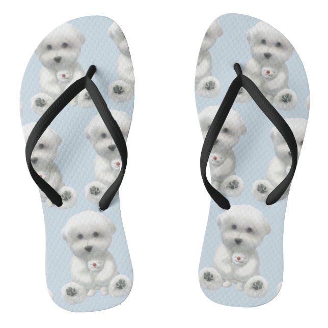 Cosy Plush Moment: Smiling Bichon Hugging Mini Flip Flops (Footbed)