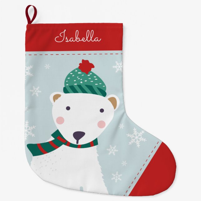Cosy Polar Bear Large Christmas Stocking (Front)