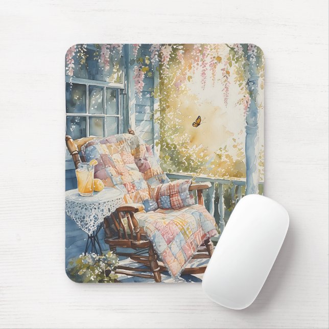 Cosy Porch with Quilt and Lemonade Charm Mouse Mat (With Mouse)