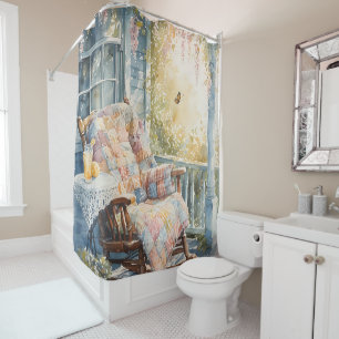 Cosy Porch with Quilt and Lemonade Charm Shower Curtain