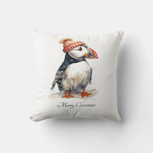 Cosy Puffin Coastal Christmas Cushion