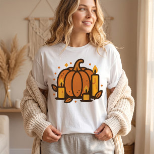 Cosy Pumpkin and Candles Halloween Autumn T-Shirt