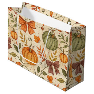 Cosy Pumpkin Botanical Autumn Seamless Pattern Large Gift Bag