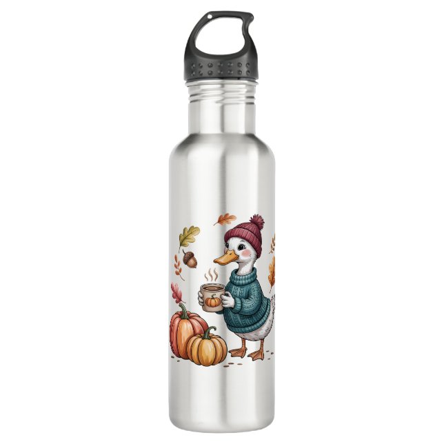 Cosy Pumpkin Coffee Goose Fall Art 710 Ml Water Bottle (Front)