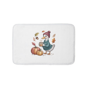 Cosy Pumpkin Coffee Goose Fall Art Bath Mat