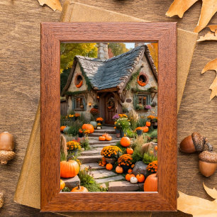 Cosy Pumpkin Cottage Autumn Harvest Wall Poster 