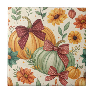 Cosy Pumpkin Floral Autumn Seamless Pattern Tile