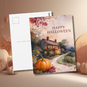 Cosy Pumpkin Path Halloween Postcard