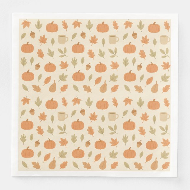 Cosy Pumpkin Spice Autumn Seamless Pattern Napkin (Front)