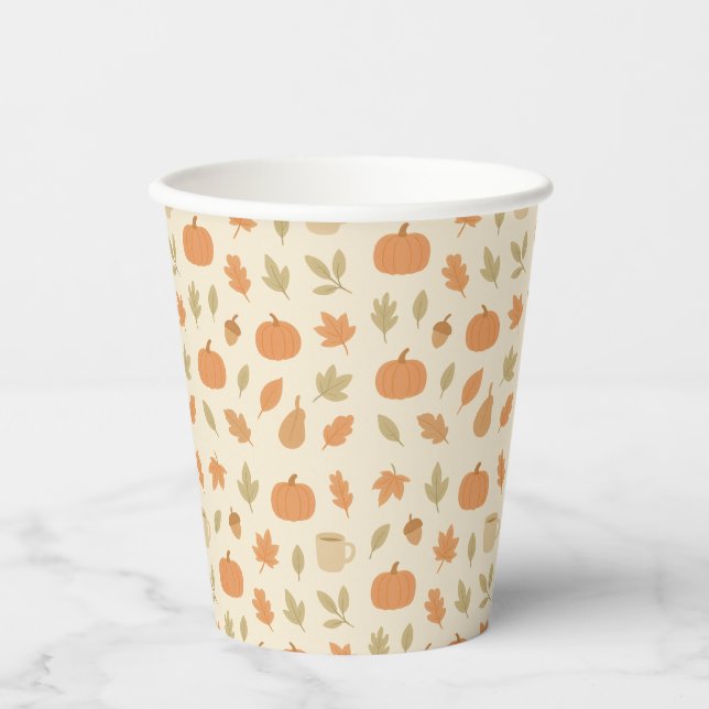 Cosy Pumpkin Spice Autumn Seamless Pattern Paper Cups (Front)