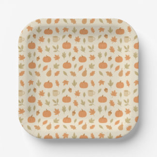 Cosy Pumpkin Spice Autumn Seamless Pattern Paper Plate