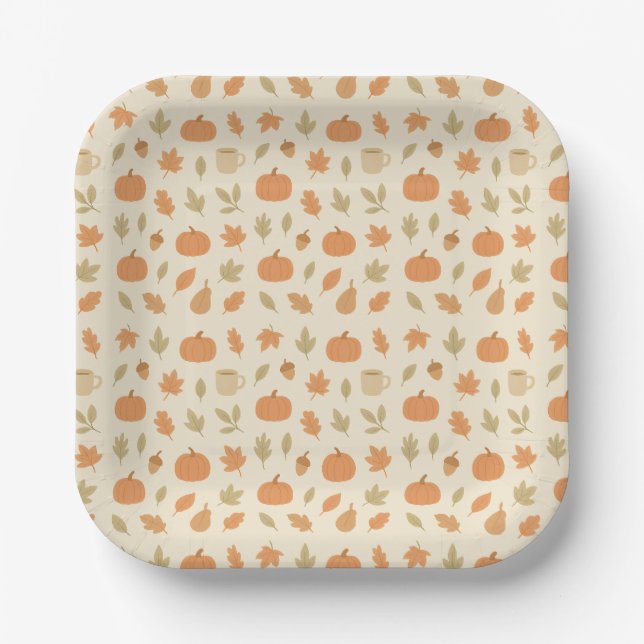 Cosy Pumpkin Spice Autumn Seamless Pattern Paper Plate (Front)