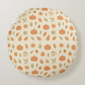 Cosy Pumpkin Spice Autumn Seamless Pattern Round Cushion