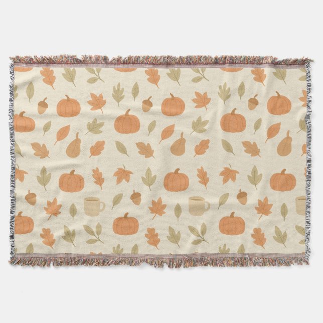 Cosy Pumpkin Spice Autumn Seamless Pattern Throw Blanket (Front)