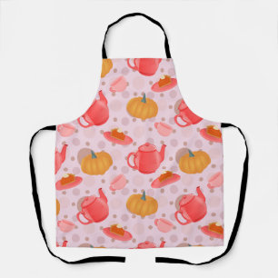 Cosy Pumpkin Tea Party Seamless Pattern Apron