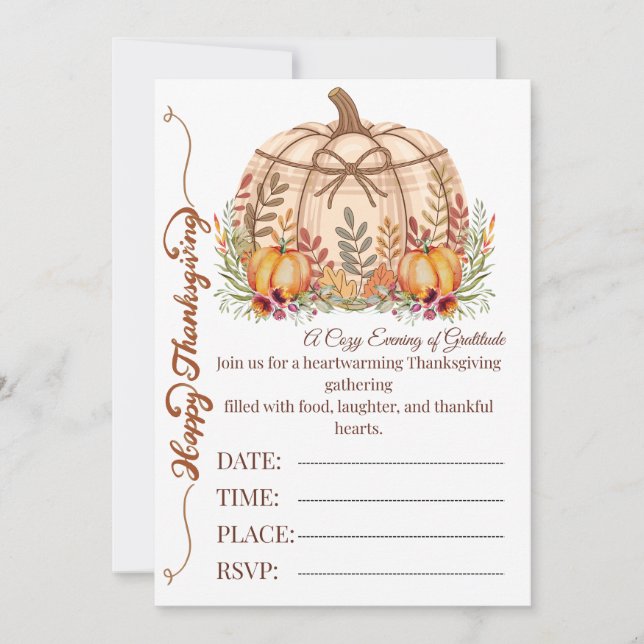 Cosy Pumpkin Thanksgiving Invite Card (Front)