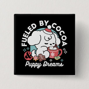 Cosy Puppy Dreams – Hot Chocolate and Christmas 15 Cm Square Badge