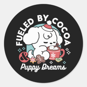Cosy Puppy Dreams – Hot Chocolate and Christmas Classic Round Sticker