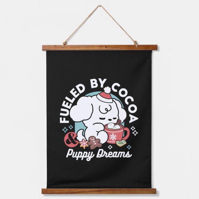Cosy Puppy Dreams – Hot Chocolate and Christmas Hanging Tapestry (Front)