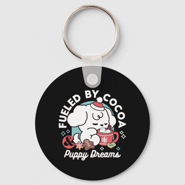 Cosy Puppy Dreams – Hot Chocolate and Christmas Key Ring (Front)