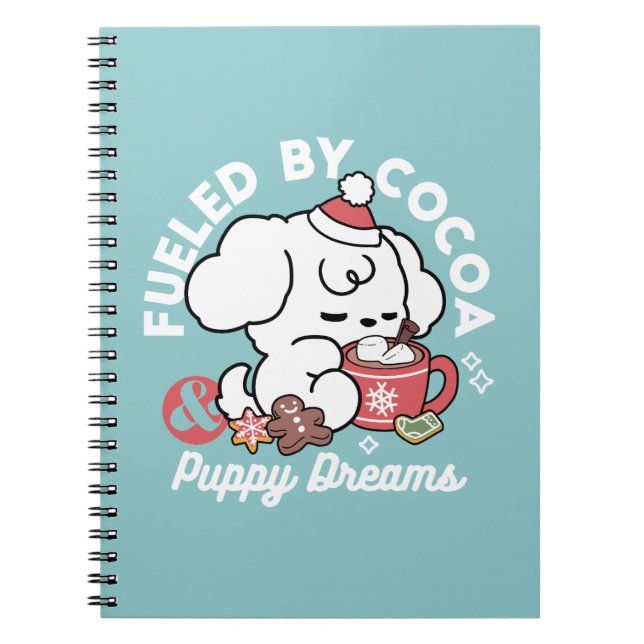 Cosy Puppy Dreams – Hot Chocolate and Christmas Notebook (Front)