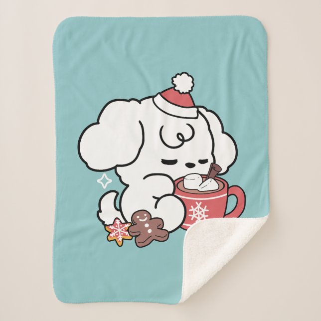 Cosy Puppy Dreams – Hot Chocolate and Christmas Sherpa Blanket (Front)
