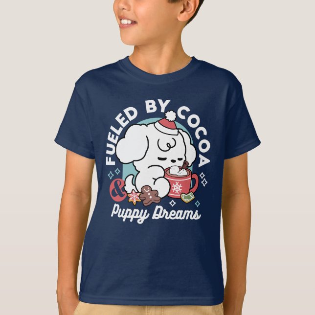 Cosy Puppy Dreams – Hot Chocolate and Christmas T-Shirt (Front)