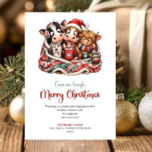 Cosy Quirky Cows Playful Christmas Greeting Card P
