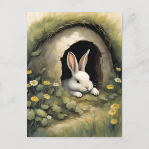 Cosy Rabbit in a Flowering Burrow Postcard