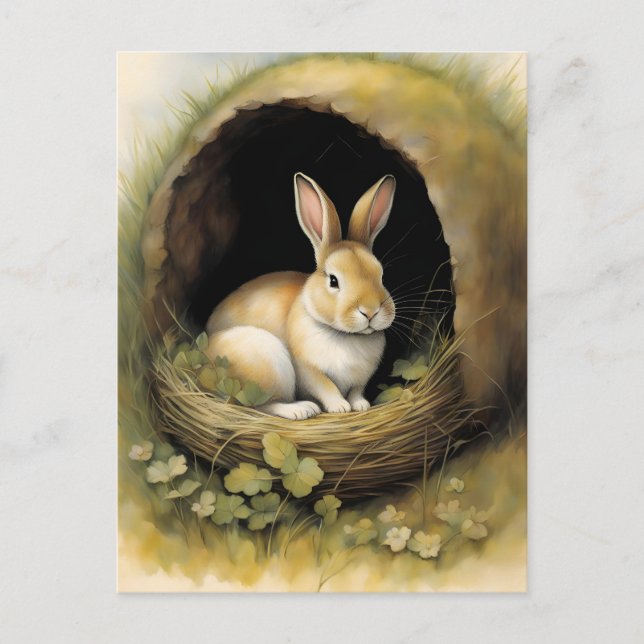 Cosy Rabbit in its Burrow Postcard (Front)