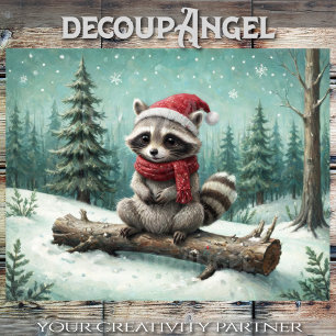 Cosy Racoon in Xmas Cheer - Decoupage - Tissue Paper