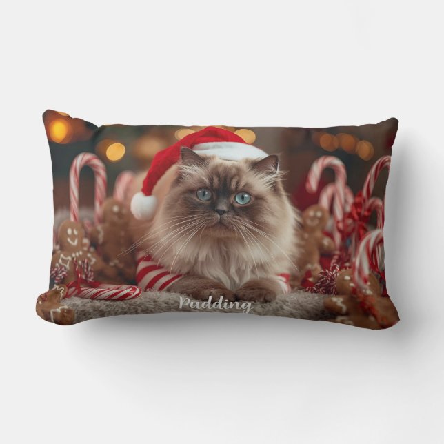 Cosy Ragdoll Cat Christmas Personalised Lumbar Cushion (Front)