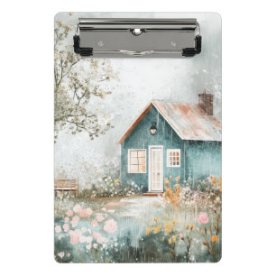 Cosy Rainy Cottage Wildflower Garden Scene Mini Clipboard