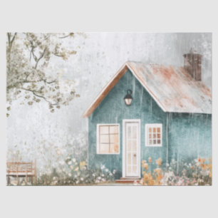 Cosy Rainy Cottage Wildflower Garden Scene Tissue Paper