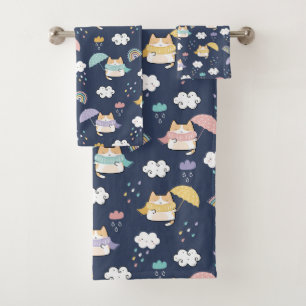 Cosy Rainy Day Pattern Bath Towel Set